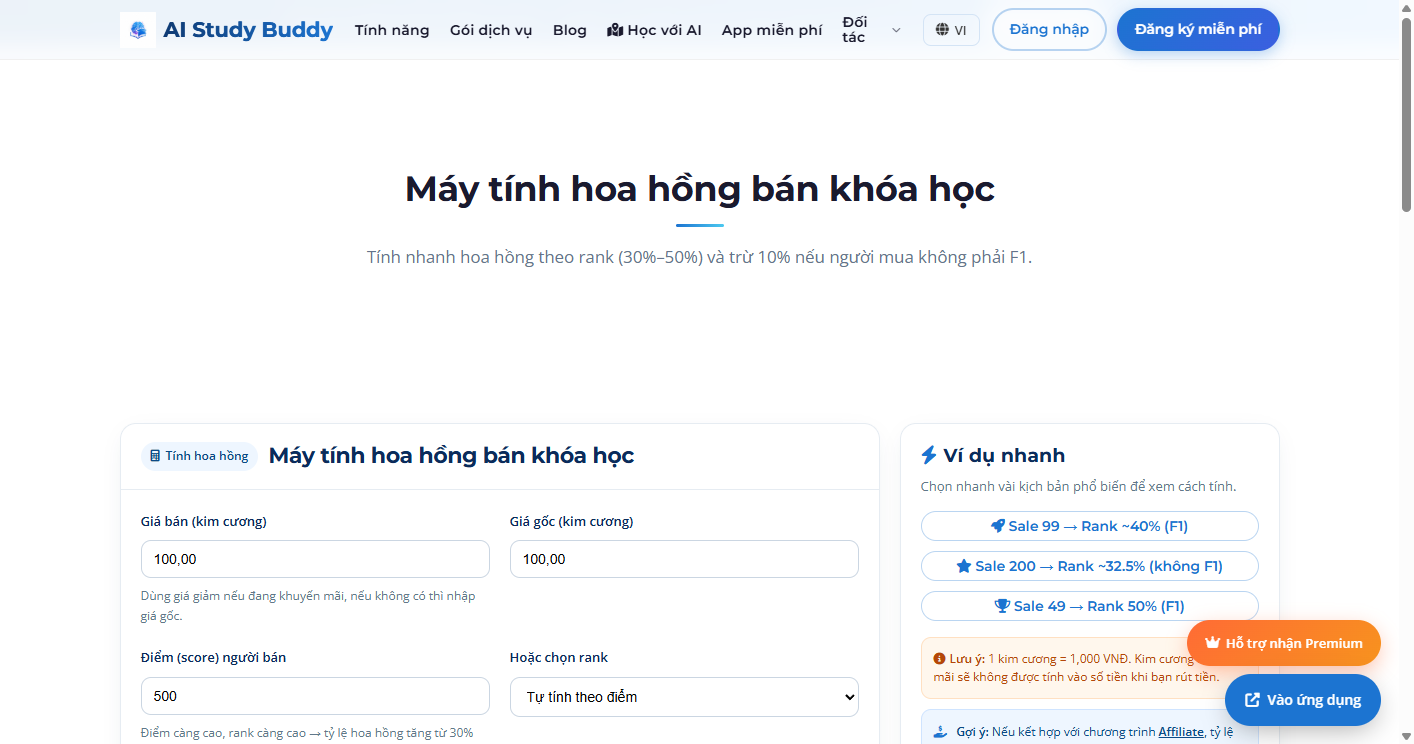 Máy tính hoa hồng giảng viên / Learning Center