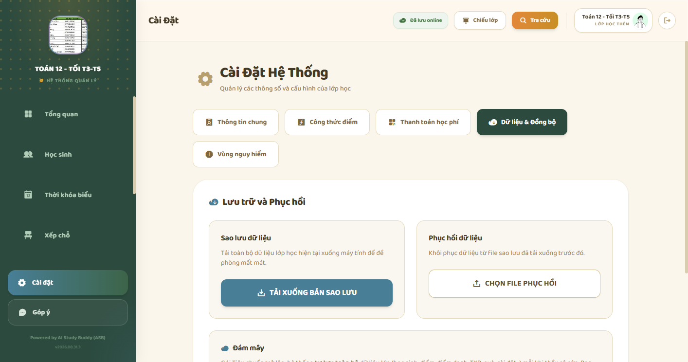 Dữ liệu và đồng bộ — tải bản sao lưu, phục hồi file, đám mây