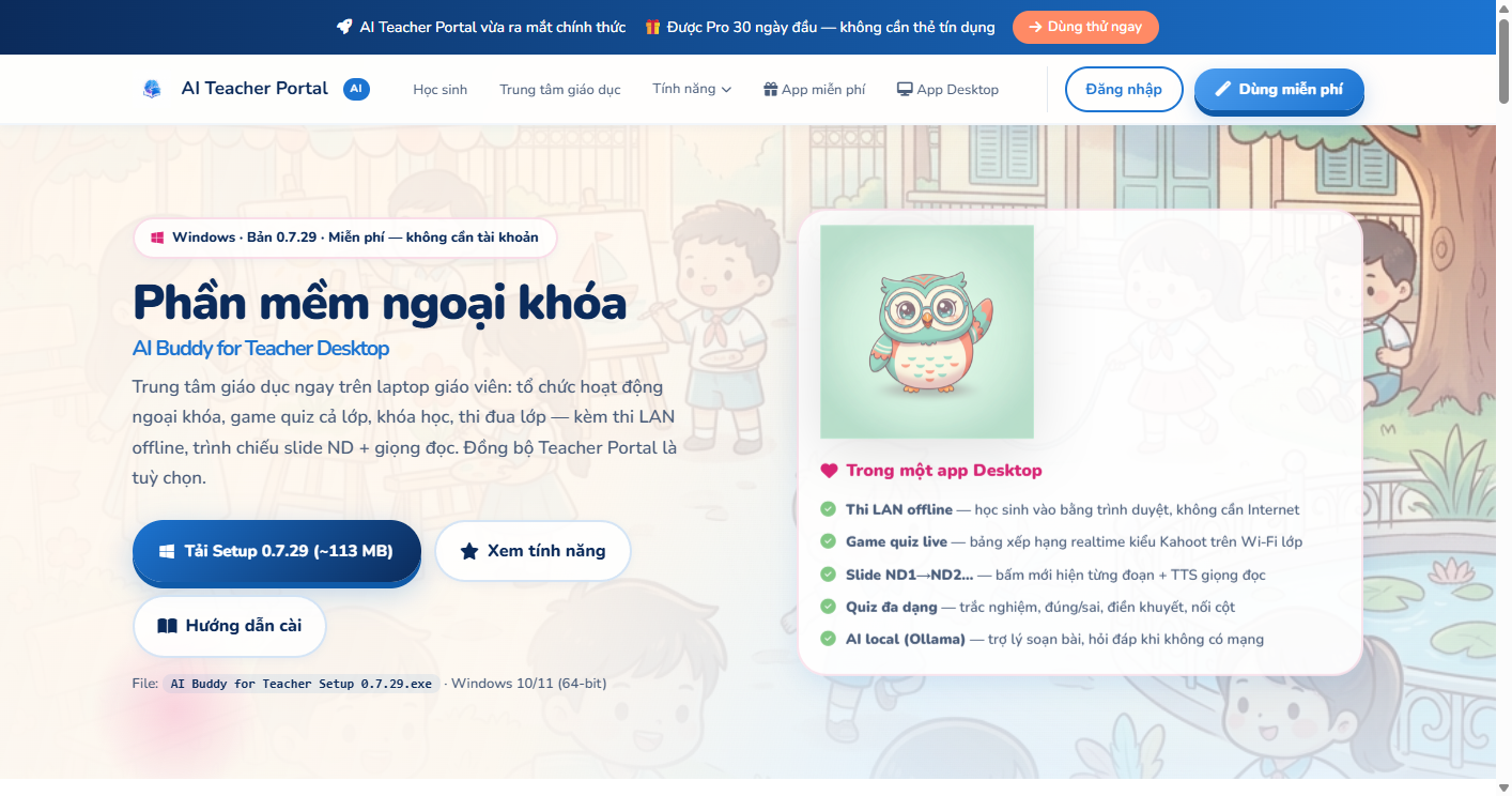 Tải AI Buddy for Teacher — dùng cho gói miễn phí (LAN)