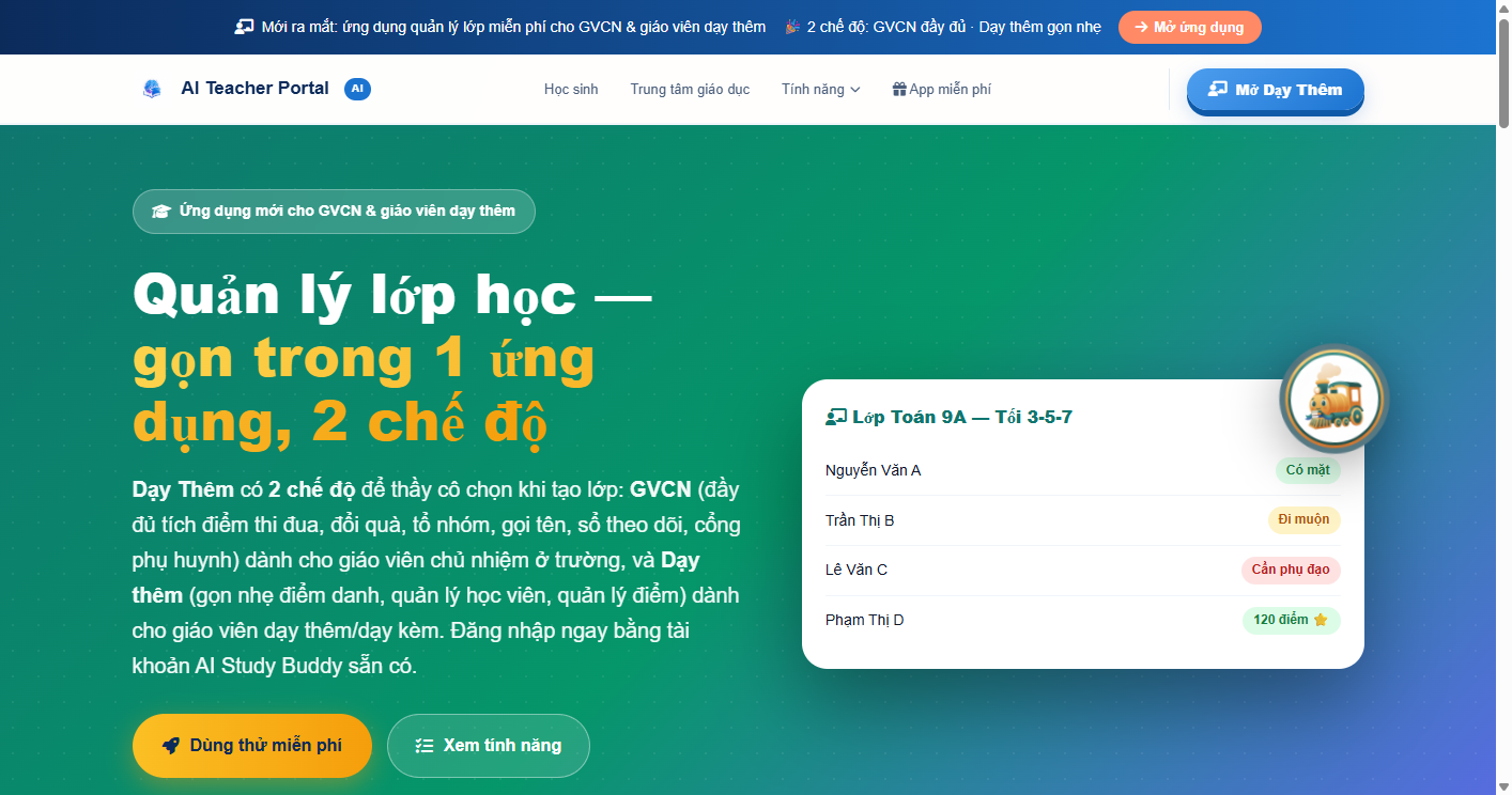 Trang giới thiệu: 2 chế độ GVCN và Dạy thêm