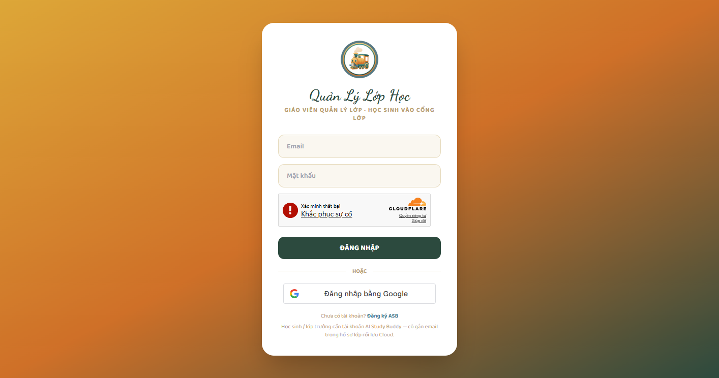 Form đăng nhập Quản lý lớp học — email, mật khẩu, Google, Đăng ký ASB
