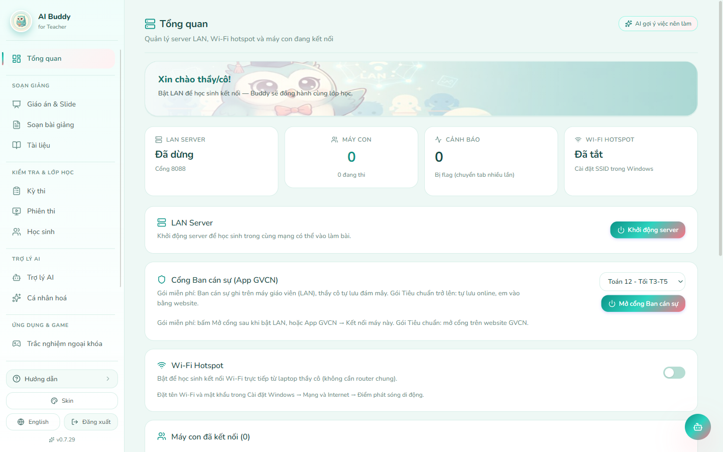 Tổng quan Desktop — LAN server, hotspot, máy con