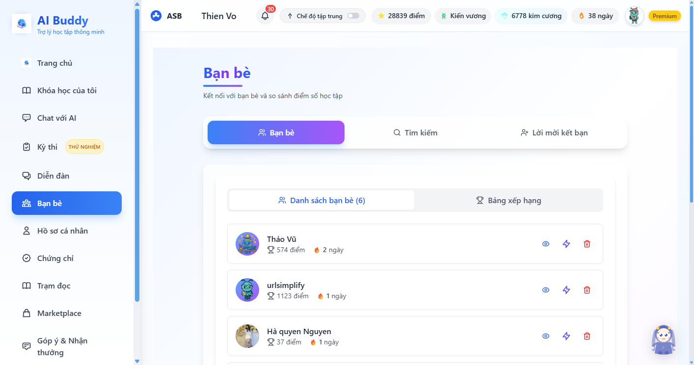 Bạn bè và bảng xếp hạng