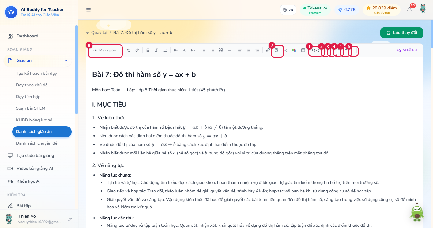 Thanh soạn giáo án — khoanh 1 f(x), 2 khối, 3 phân số, 4 căn, 5 lũy thừa, 6 tích phân, 7 ảnh, 8 mã nguồn